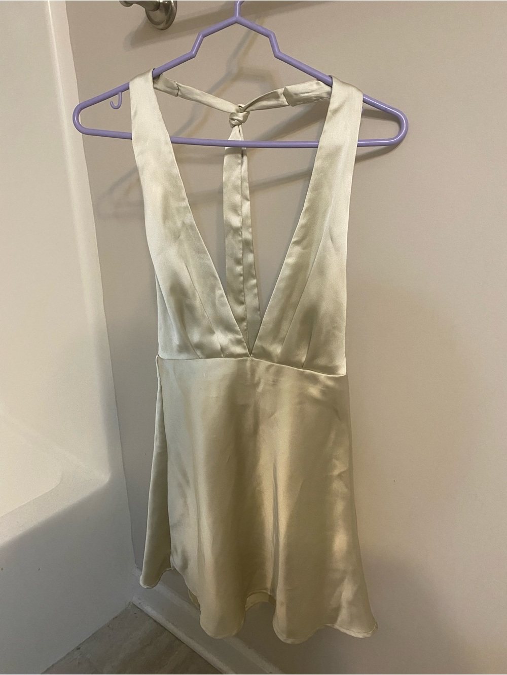 Zara Satin Halter Mini Dress in Ivory